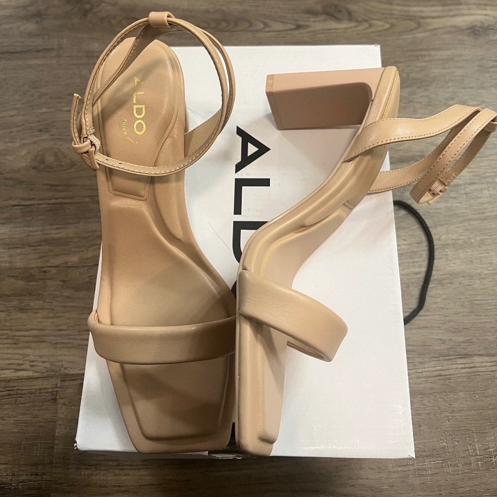 Aldo Nude Tan Block Heel Sandals